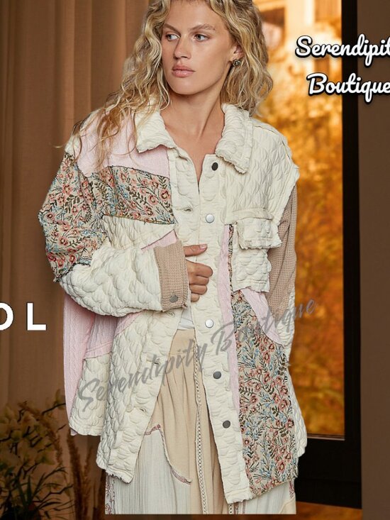 POL Jackets & Blazers - POL Coastal Bohemian Luxurious Quilted Jacquard Collared Button Up Comfy Jacket